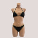 Modern Ocean swimwear Γυναικείο bikini set μαγιό γκοφρε τριγωνάκι & σλιπ με διακοσμητικές λεπτομέρειες σε αντίθεση μαύρο 1651 black summer collection