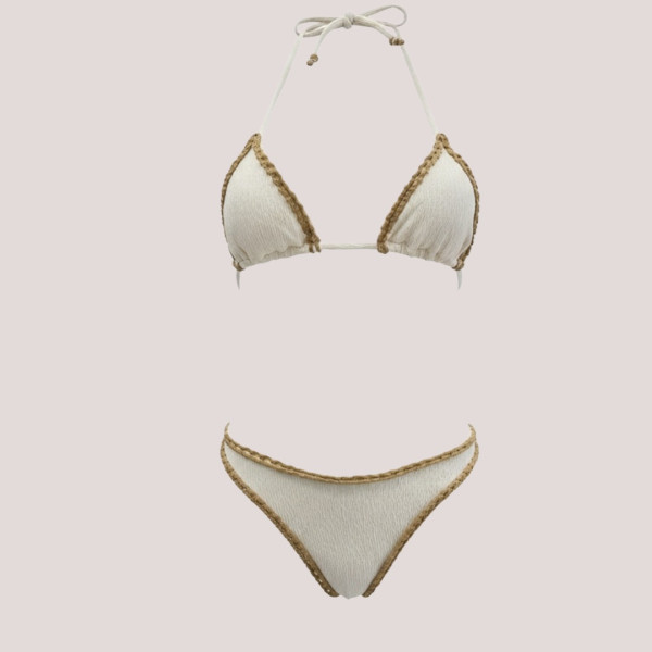 Modern Ocean swimwear Γυναικείο bikini set μαγιό γκοφρε τριγωνάκι & σλιπ με διακοσμητικές λεπτομέρειες σε αντίθεση λευκό 1651 white summer collection