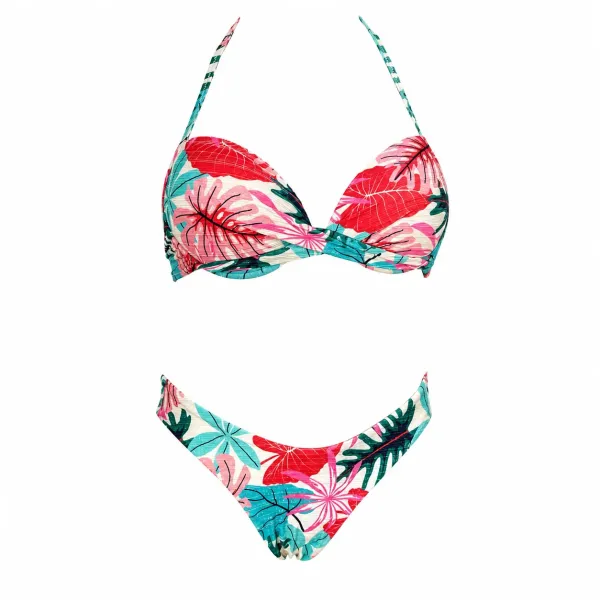 Modern Ocean Γυναικείο Set Bikini Push up δετό & brazil tropical σχέδιο πράσινο γκλίτερ  πράσινους τυρκουάζ & ροζ χρωματισμούς C-6225