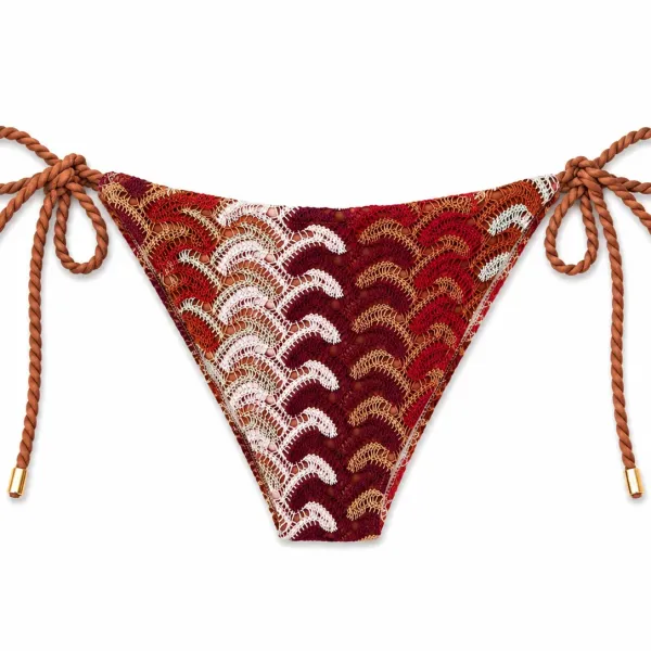 Modern Ocean Γυναικείο Set Bikini πλεκτό Τριγωνάκι με χοντρά κορδόνια  καφέ χρώμα με μπορντώ αποχρώσεις & δετό σλιπ brazil 1606