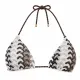Modern Ocean Γυναικείο Set Bikini πλεκτό Τριγωνάκι με χοντρά κορδόνια λευκό χρώμα με καφέ αποχρώσεις & δετό σλιπ brazil 1606