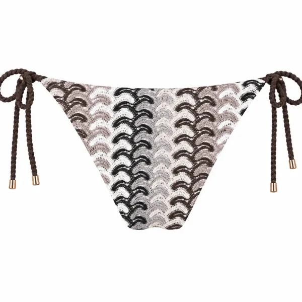 Modern Ocean Γυναικείο Set Bikini πλεκτό Τριγωνάκι με χοντρά κορδόνια λευκό χρώμα με καφέ αποχρώσεις & δετό σλιπ brazil 1606