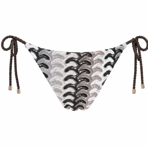 Modern Ocean Γυναικείο Set Bikini πλεκτό Τριγωνάκι με χοντρά κορδόνια λευκό χρώμα με καφέ αποχρώσεις & δετό σλιπ brazil 1606