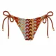 Modern Ocean Γυναικείο Set Bikini πλεκτό Τριγωνάκι με χοντρά κορδόνια κεραμιδί χρώμα με μπορντώ κίτρινες μπλέ αποχρώσεις & δετό σλιπ brazil 1606