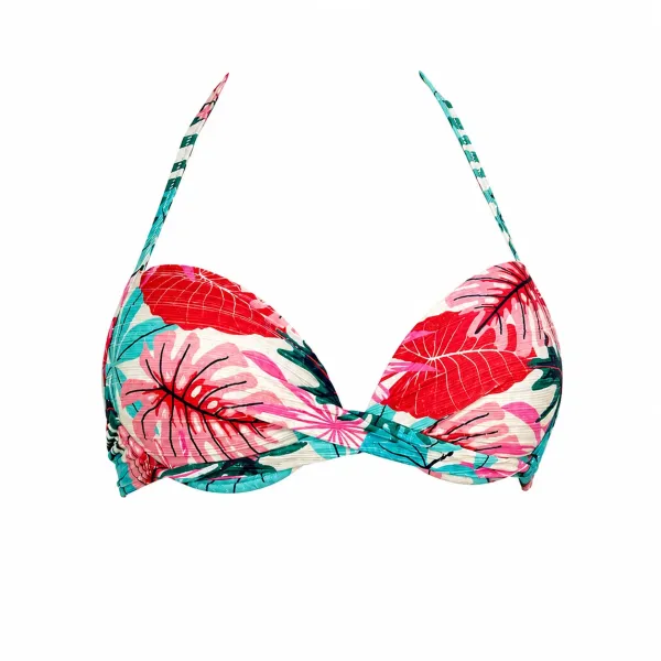 Modern Ocean Γυναικείο Set Bikini Push up δετό & brazil tropical σχέδιο πράσινο γκλίτερ  πράσινους τυρκουάζ & ροζ χρωματισμούς C-6225