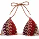 Modern Ocean Γυναικείο Set Bikini πλεκτό Τριγωνάκι με χοντρά κορδόνια  καφέ χρώμα με μπορντώ αποχρώσεις & δετό σλιπ brazil 1606