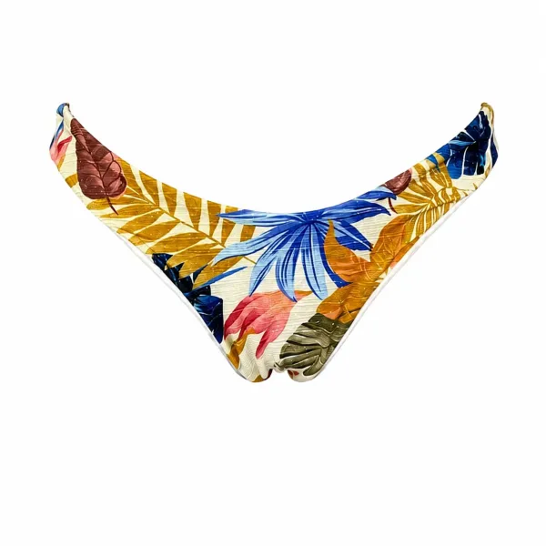 Modern Ocean Γυναικείο Set Bikini Push up δετό & brazil tropical σχέδιο χρυσό κίτρινο γκλίτερ με μπλέ γαλάζιους & μπεζ χρωματισμούς C-6225