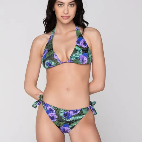 Luna Γυναικείο Μαγιό Τοπ τρίγωνο Blossom Tropical print μωβ & πράσινους τόνους με λάμψη Summer Collection 94721
