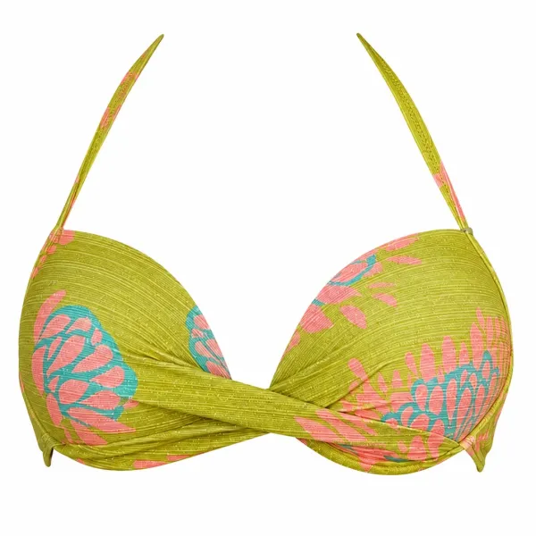 Modern Ocean Γυναικείο Set Bikini Push up δετό & brazil Λεμονί γκλίτερ με σχέδια φλοράλ σε πράσινους & ροζ χρωματισμούς C-6225