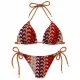 Modern Ocean Γυναικείο Set Bikini πλεκτό Τριγωνάκι με χοντρά κορδόνια  καφέ χρώμα με μπορντώ αποχρώσεις & δετό σλιπ brazil 1606
