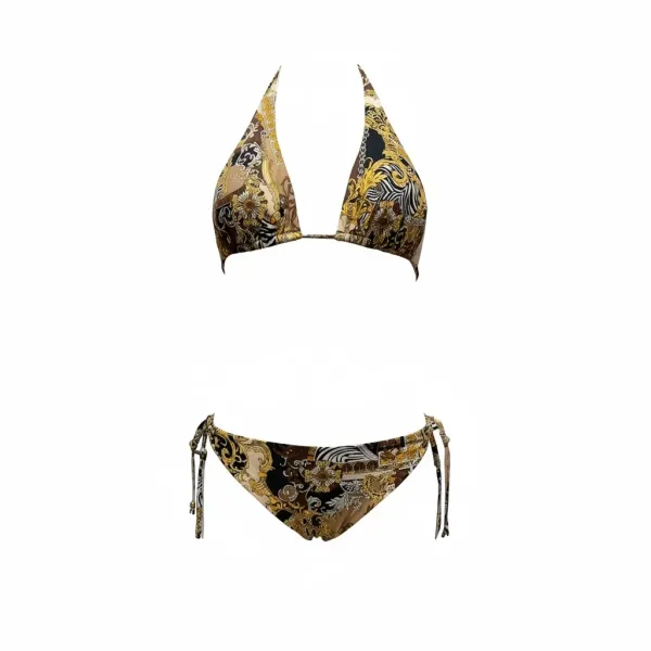 Luna Γυναικείο set bikini πολυτελείας Τριγωνάκι με τύπωμα τύπου Barocco bio wild Versace & δετό σλίπ 94401