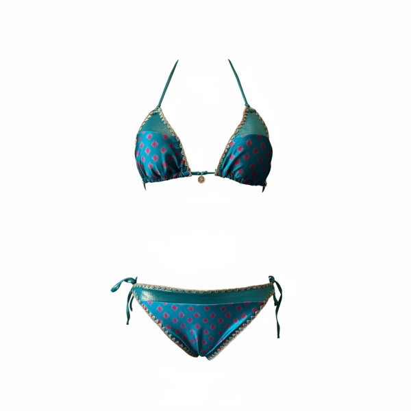 Modern Ocean Γυναικείο Set Bikini Τριγωνάκι πετρόλ με χρυσές λεπτομέρειες & δετό brazil C-6392 petrol