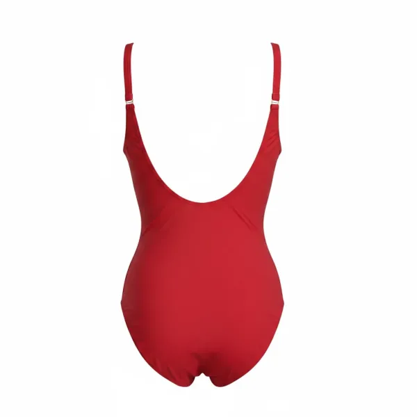 Self Luxury Swimwear Γυναικείο κόκκινο ολόσωμο μαγιό με v & ιδιαίτερο κόψιμο στη μέση με χρυσή αλυσίδα Luxelle 6 S1469XE6