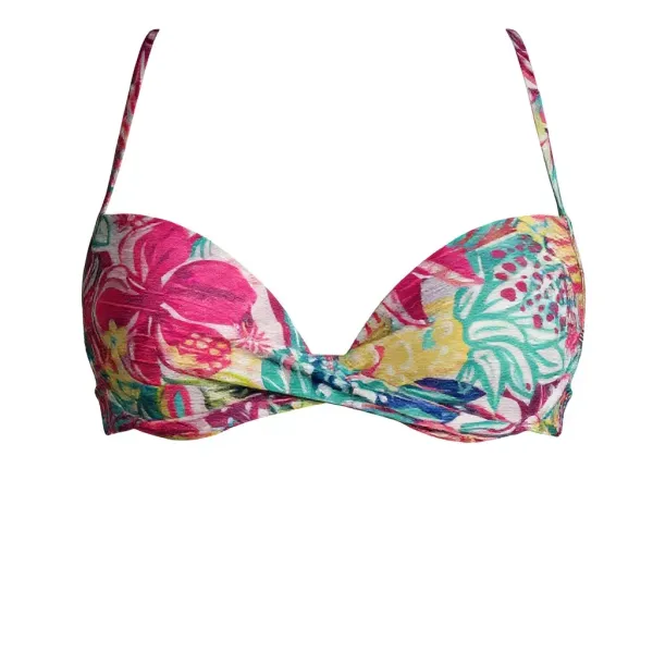 Modern Ocean Γυναικείο Set Bikini Push up δετό & brazil tropical σχέδιο ροζ φούξια γκλίτερ με πράσινους & κίτρινους χρωματισμούς C-6225