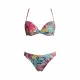 Modern Ocean Γυναικείο Set Bikini Push up δετό & brazil tropical σχέδιο ροζ φούξια γκλίτερ με πράσινους & κίτρινους χρωματισμούς C-6225