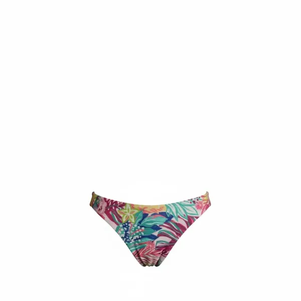 Modern Ocean Γυναικείο Set Bikini Push up δετό & brazil tropical σχέδιο ροζ φούξια γκλίτερ με πράσινους & κίτρινους χρωματισμούς C-6225
