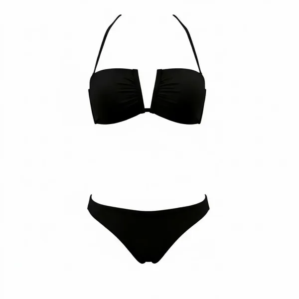 Modern Ocean Γυναικείο Set Bikini strapless με αποσπώμενες τιράντες ρυθμιζόμενες ,μονόχρωμο,με ενίσχυση , βαθύ V σχέδιο & σλιπ με κανονικό κόψιμο 5130 Βlack 