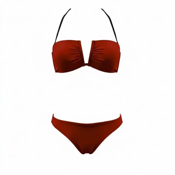 Modern Ocean Γυναικείο Set Bikini strapless με αποσπώμενες τιράντες ρυθμιζόμενες ,μονόχρωμο,με ενίσχυση , βαθύ V σχέδιο & σλιπ με κανονικό κόψιμο 5130 Red