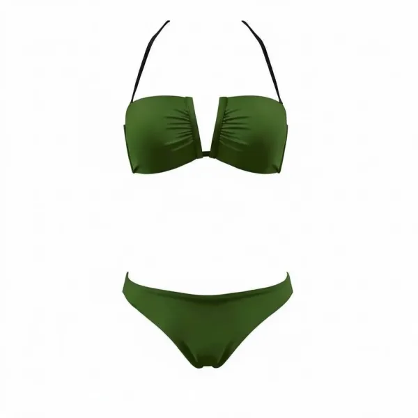 Modern Ocean Γυναικείο Set Bikini strapless με αποσπώμενες τιράντες ρυθμιζόμενες ,μονόχρωμο,με ενίσχυση , βαθύ V σχέδιο & σλιπ με κανονικό κόψιμο 5130 Green