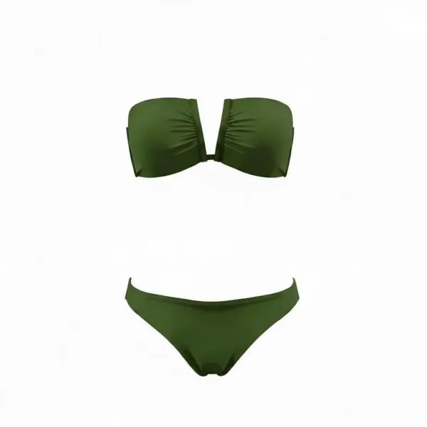 Modern Ocean Γυναικείο Set Bikini strapless με αποσπώμενες τιράντες ρυθμιζόμενες ,μονόχρωμο,με ενίσχυση , βαθύ V σχέδιο & σλιπ με κανονικό κόψιμο 5130 Green