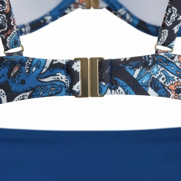 Modern Ocean Γυναικείο Set bikini με σχέδια σε αποχρώσεις του μπλε,ροζ,πετρολ,κοραλί  με τιράντες δετό  για μεγάλο στήθος  & ψηλόμεσο σλιπ 5144 blue