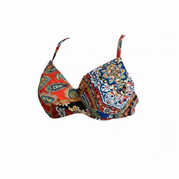 Modern Ocean Γυναικείο Set bikini με σχέδια σε αποχρώσεις του κόκκινου ,πορτοκαλί,λευκού,μαυρου με τιράντες δετό  για μεγάλο στήθος  & ψηλόμεσο σλιπ 5144 black