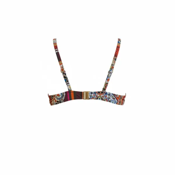 Modern Ocean Γυναικείο Set bikini με σχέδια σε αποχρώσεις του κόκκινου ,πορτοκαλί,λευκού,μαυρου με τιράντες δετό  για μεγάλο στήθος  & ψηλόμεσο σλιπ 5144 black