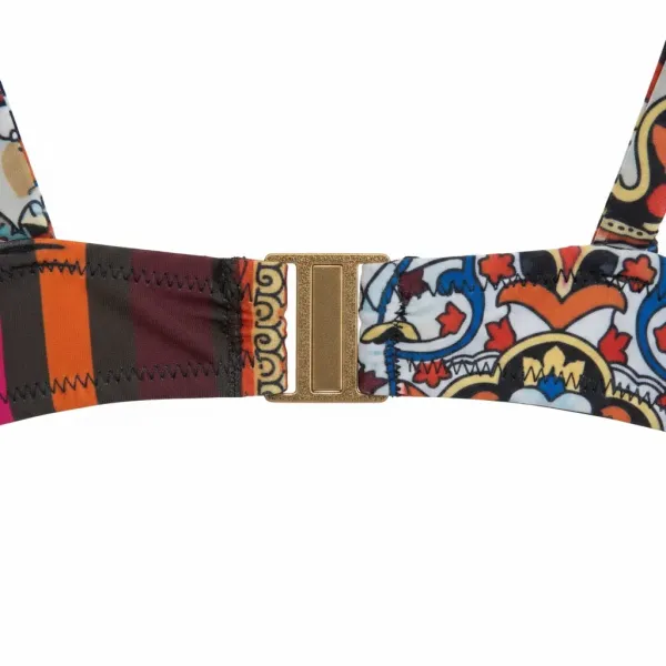 Modern Ocean Γυναικείο Set bikini με σχέδια σε αποχρώσεις του κόκκινου ,πορτοκαλί,λευκού,μαυρου με τιράντες δετό  για μεγάλο στήθος  & ψηλόμεσο σλιπ 5144 black