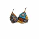 Modern Ocean Γυναικείο Set bikini με σχέδια σε αποχρώσεις του πορτοκαλί,λευκού,κίτρινου και καφέ με τιράντες δετό  για μεγάλο στήθος  & ψηλόμεσο σλιπ 5144 brown