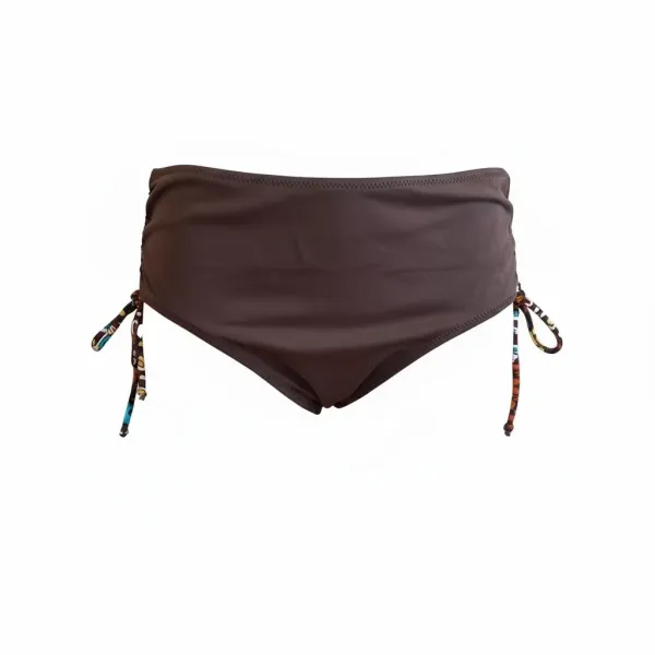 Modern Ocean Γυναικείο Set bikini με σχέδια σε αποχρώσεις του πορτοκαλί,λευκού,κίτρινου και καφέ με τιράντες δετό  για μεγάλο στήθος  & ψηλόμεσο σλιπ 5144 brown