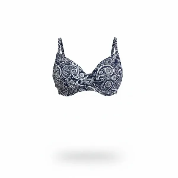 Modern Ocean Γυναικείο Set bikini με σχέδια σε αποχρώσεις του μπλε και του λευκού  με τιράντες δετό  για μεγάλο στήθος  & ψηλόμεσο σλιπ 5144 navy blue