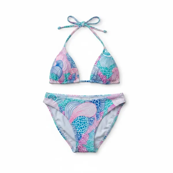 Modern Ocean Γυναικείο Set Bikini triangle με αποσπώμενη ενίσχυση και κανονικό σλιπ bottom σε λευκό χρώμα με ροζ,μπλέ,τιρκουάζ σχέδια 1632 pink 