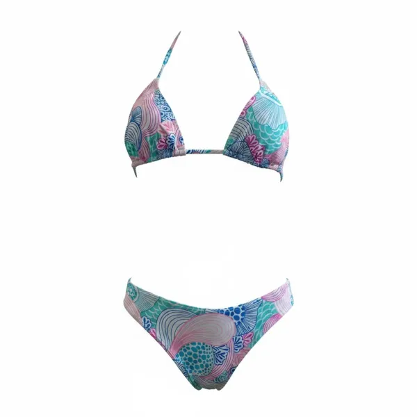 Modern Ocean Γυναικείο Set Bikini triangle με αποσπώμενη ενίσχυση και κανονικό σλιπ bottom σε λευκό χρώμα με ροζ,μπλέ,τιρκουάζ σχέδια 1632 pink 