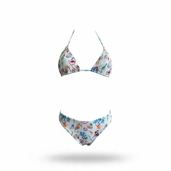 Modern Ocean Γυναικείο Set Bikini triangle με αποσπώμενη ενίσχυση και κανονικό σλιπ bottom σε λευκό χρώμα με σχέδια κοχύλια,αστερίες και κοράλια 1632 white