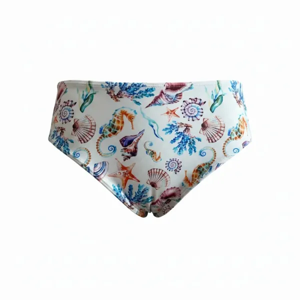 Modern Ocean Γυναικείο Set Bikini triangle με αποσπώμενη ενίσχυση και κανονικό σλιπ bottom σε λευκό χρώμα με σχέδια κοχύλια,αστερίες και κοράλια 1632 white