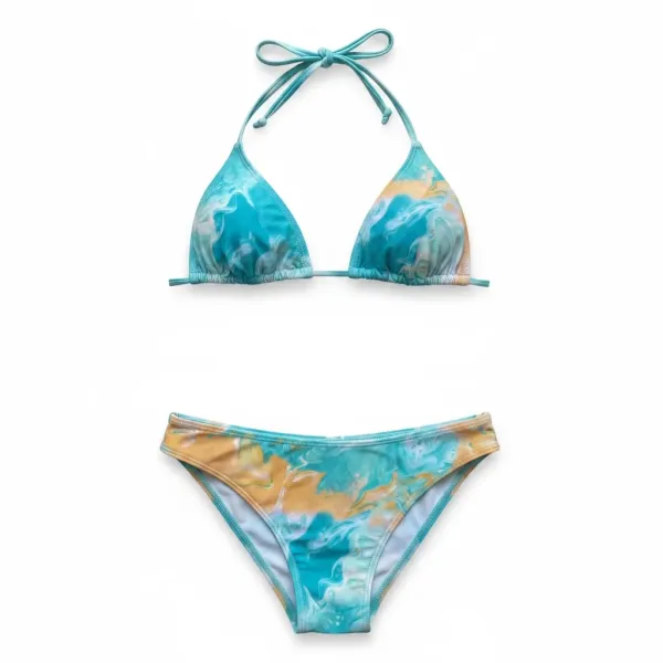 Modern Ocean Γυναικείο Set Bikini triangle με αποσπώμενη ενίσχυση και κανονικό σλιπ bottom σε τιρκουάζ χρώμα με πολύχρωμα νερά 1632 AQUA