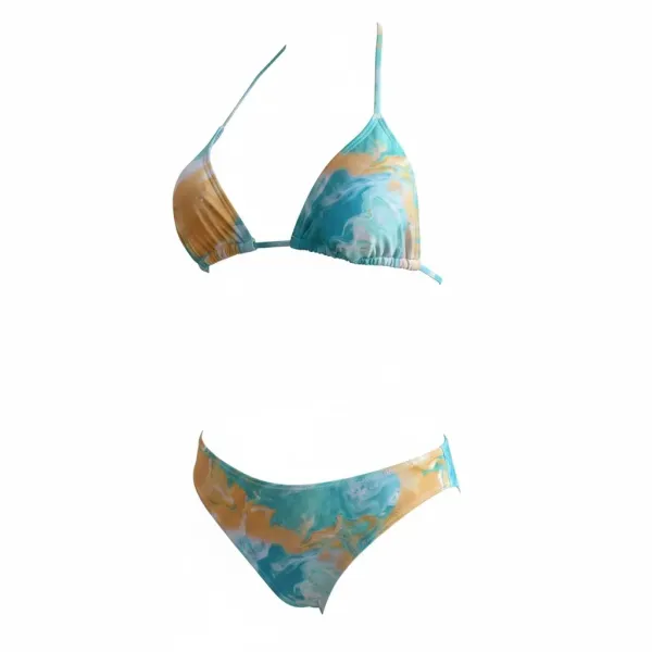Modern Ocean Γυναικείο Set Bikini triangle με αποσπώμενη ενίσχυση και κανονικό σλιπ bottom σε τιρκουάζ χρώμα με πολύχρωμα νερά 1632 AQUA