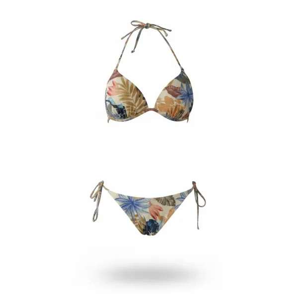 Modern Ocean Γυναικείο Set Bikini triangle Push up δετό & δετό bottom  tropical σχέδιο κίτρινο γκλίτερ  μπλέ & πράσινους χρωματισμούς C-6234