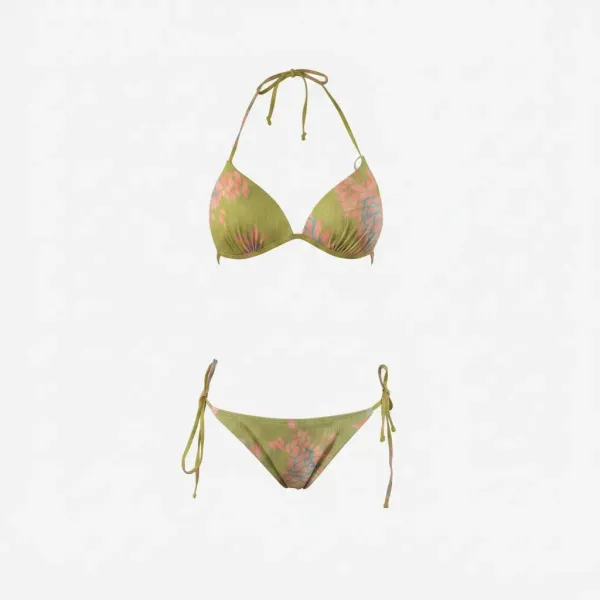 Modern Ocean Γυναικείο Set Bikini triangle Push up δετό & δετό bottom  tropical σχέδιο πράσινο γκλίτερ  πράσινους τυρκουάζ & ροζ χρωματισμούς C-6234