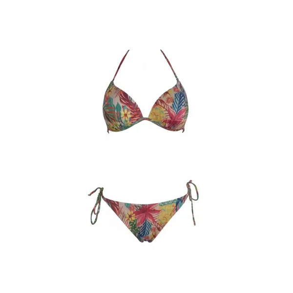 Modern Ocean Γυναικείο Set Bikini triangle Push up δετό & δετό bottom  tropical σχέδιο φούξια γκλίτερ μπλέ ,ροζ και πράσινους χρωματισμούς C-6234