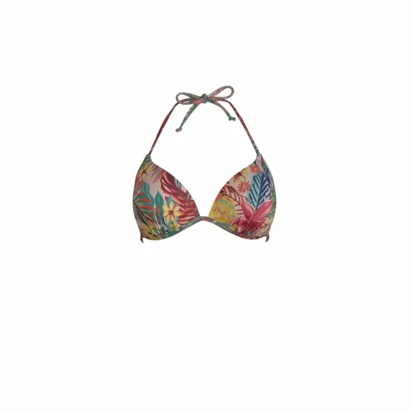 Modern Ocean Γυναικείο Set Bikini triangle Push up δετό & δετό bottom  tropical σχέδιο φούξια γκλίτερ μπλέ ,ροζ και πράσινους χρωματισμούς C-6234