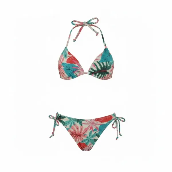 Modern Ocean Γυναικείο Set Bikini triangle Push up δετό & δετό bottom  tropical σχέδιο πράσινο γκλίτερ  πράσινους τυρκουάζ & ροζ χρωματισμούς C-6234