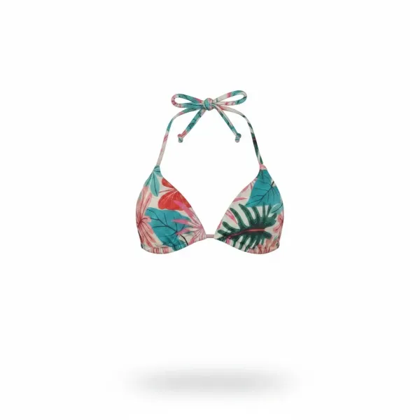 Modern Ocean Γυναικείο Set Bikini triangle Push up δετό & δετό bottom  tropical σχέδιο πράσινο γκλίτερ  πράσινους τυρκουάζ & ροζ χρωματισμούς C-6234