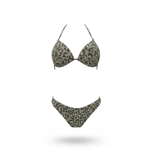 Modern Ocean Γυναικείο Set Bikini triangle Push up δετό & brazil bottom animal print σχέδιο χακί και χρυσό lurex C-6041 GREEN
