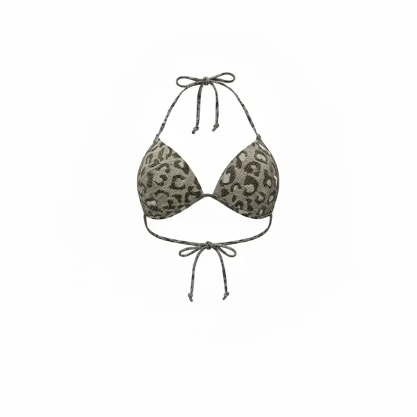 Modern Ocean Γυναικείο Set Bikini triangle Push up δετό & brazil bottom animal print σχέδιο χακί και χρυσό lurex C-6041 GREEN
