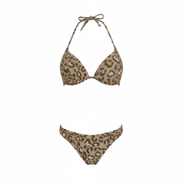 Modern Ocean Γυναικείο Set Bikini triangle Push up δετό & brazil bottom animal print σχέδιο καφέ και χρυσό lurex C-6041 BROWN 