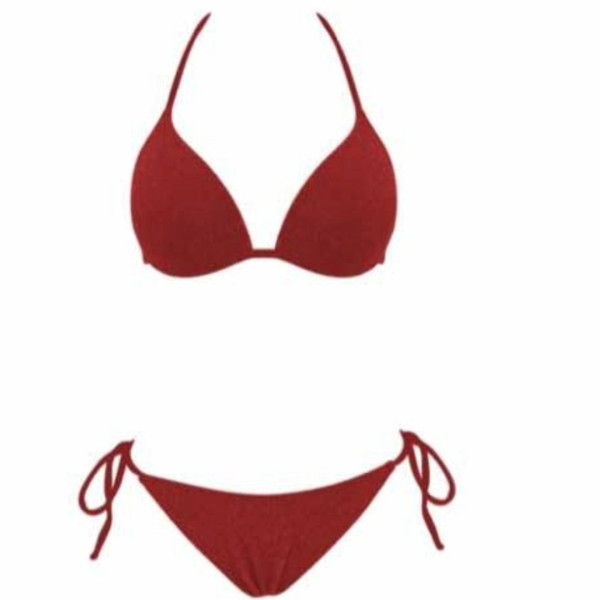 Modern Ocean Γυναικείο Set Bikini Push Up γκλίτερ Κόκκινο τρίγωνο & Δετό κανονικό σλιπ C-6144 Red