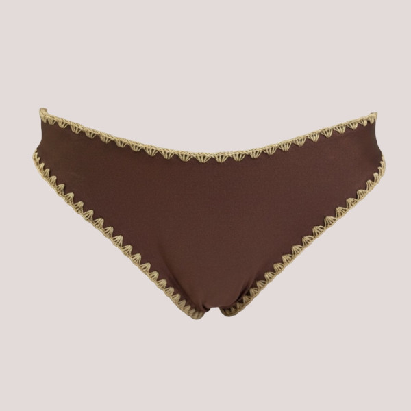 MYA swimwear Γυναικείο bikini set μαγιό μεταλλιζέ τριγωνάκι & brazil v με πλεκτό τελείωμα Σκούρο καφέ MB2205