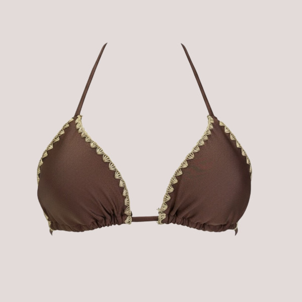 MYA swimwear Γυναικείο bikini set μαγιό μεταλλιζέ τριγωνάκι & brazil v με πλεκτό τελείωμα Σκούρο καφέ MB2205