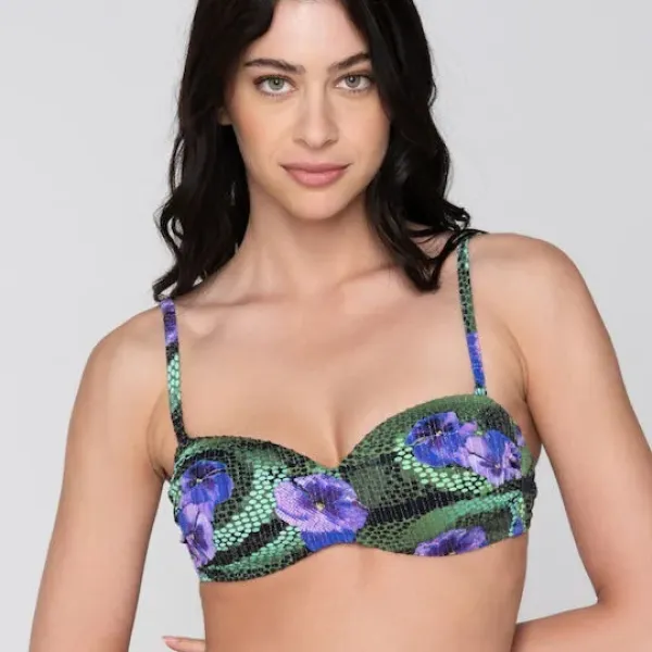 Luna Γυναικείο Bikini Top Balconette με Floral Snake Print σε Πράσινες & Μωβ Αποχρώσεις ,Blossom μπικίνι strapless C/D 94720